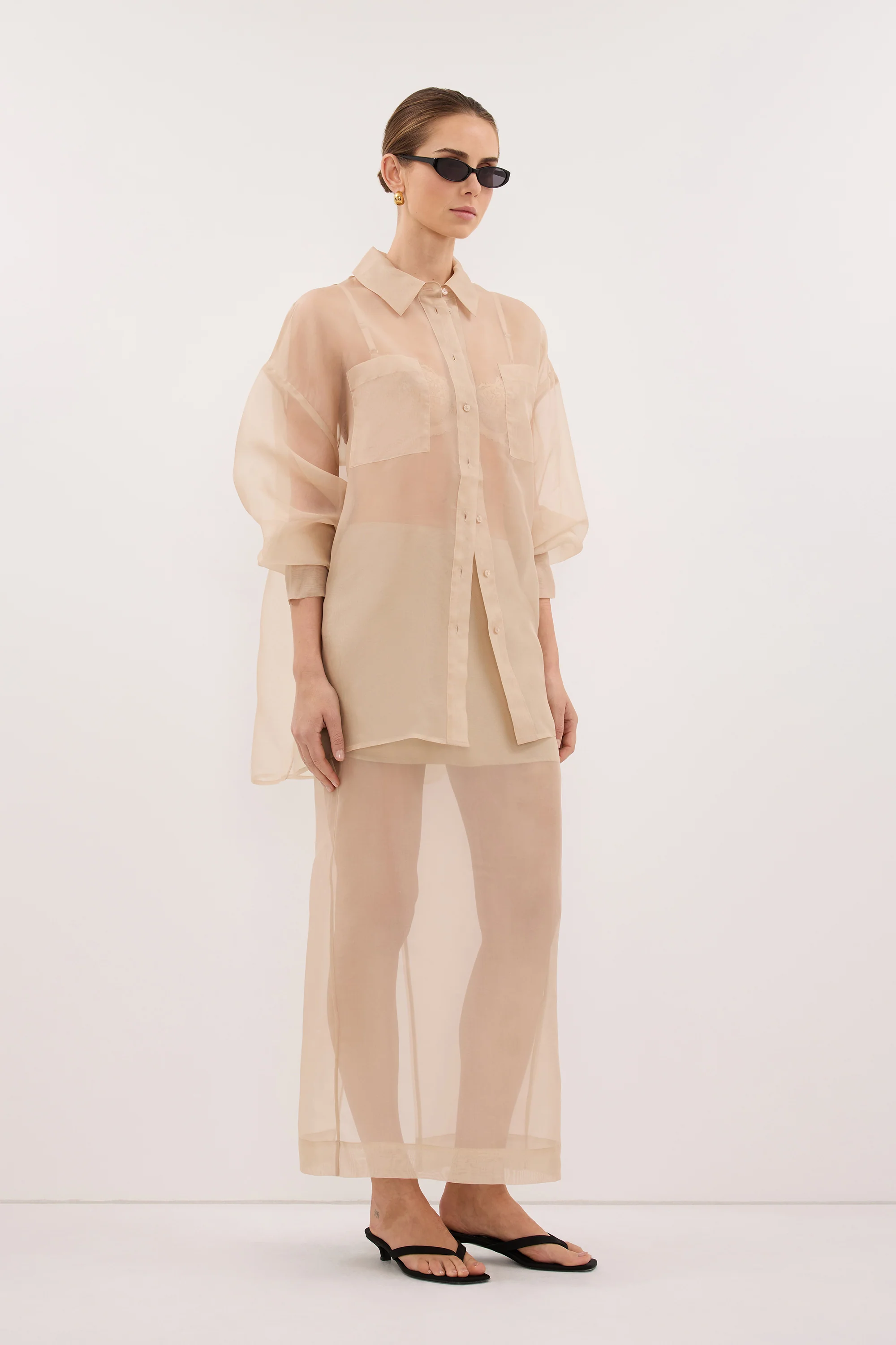 SIAN GOLD SILK ORGANZA MIDI SKIRT - Image 4