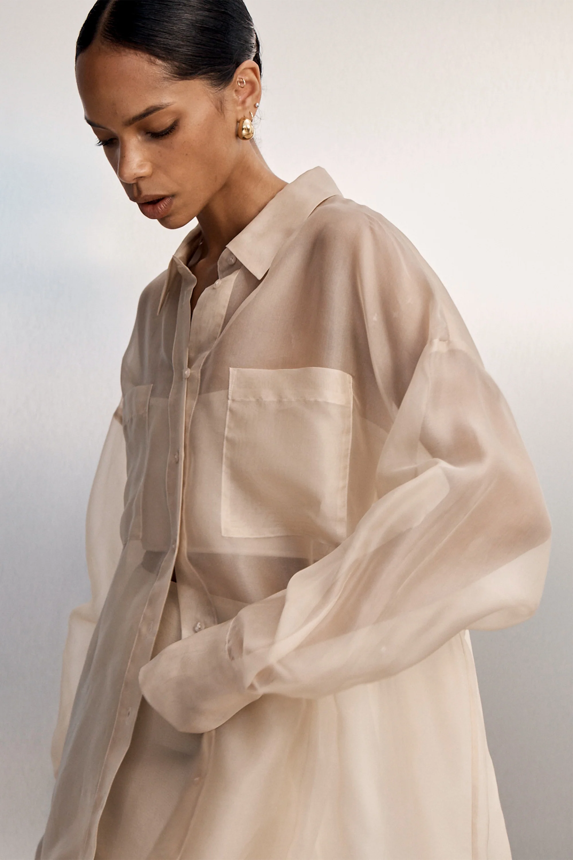 SIAN GOLD SILK ORGANZA SHIRT - Image 2
