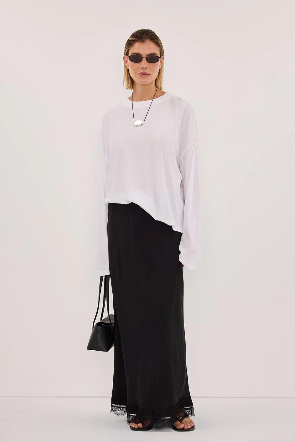 SLOANE WHITE LONG SLEEVE CREW KNIT TOP - Image 2