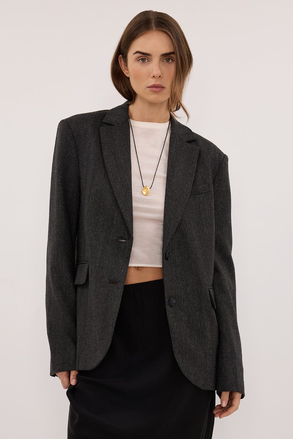 SOFIA DARK GREY OVERSIZED TEXTURED BLAZER - Image 2