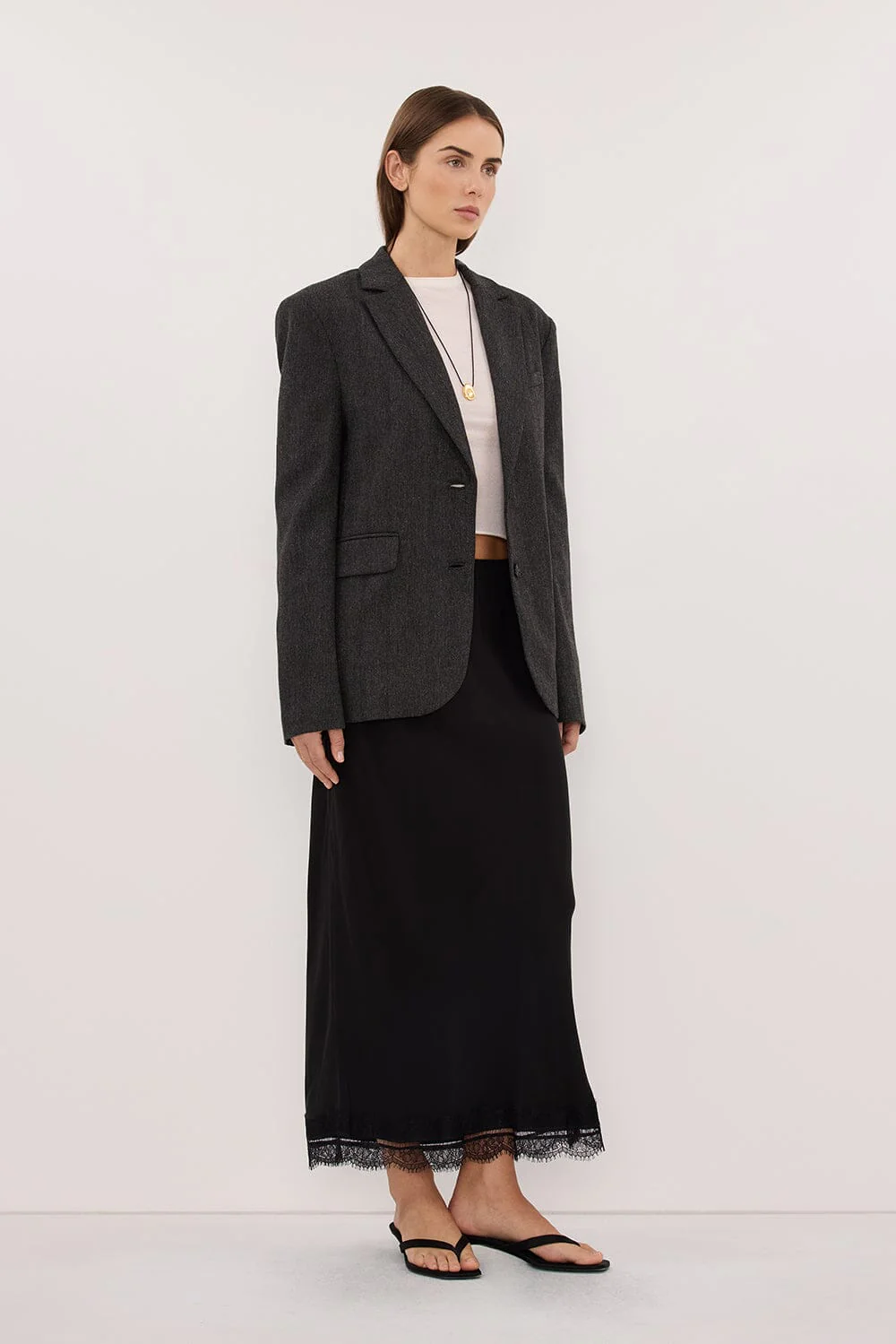 SOFIA DARK GREY OVERSIZED TEXTURED BLAZER - Image 4