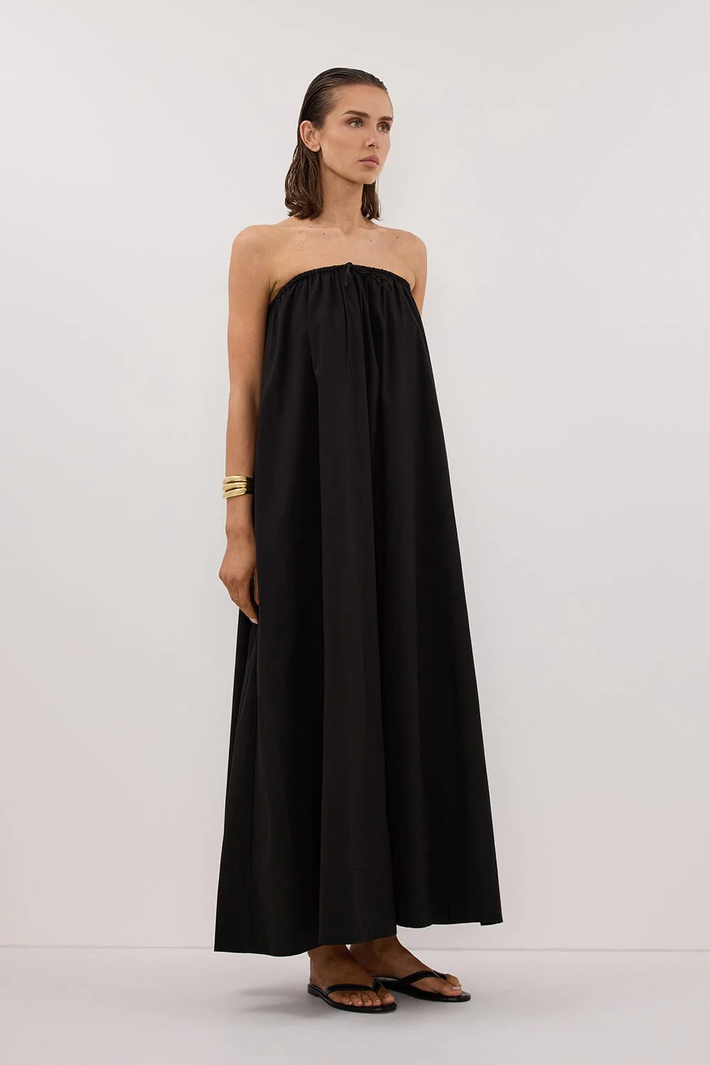 SOMMER BLACK STRAPLESS POPLIN MIDI DRESS - Image 3