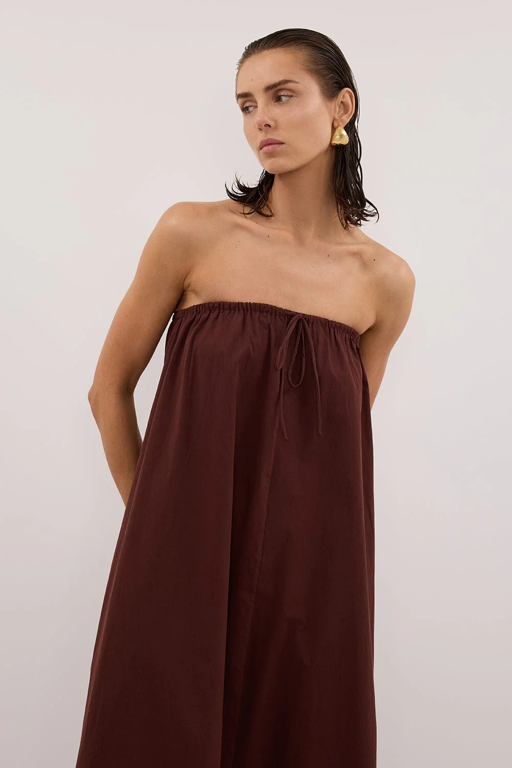 SOMMER CINNAMON STRAPLESS POPLIN MIDI DRESS - Image 2