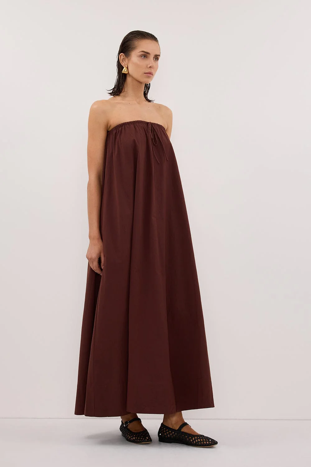 SOMMER CINNAMON STRAPLESS POPLIN MIDI DRESS - Image 3