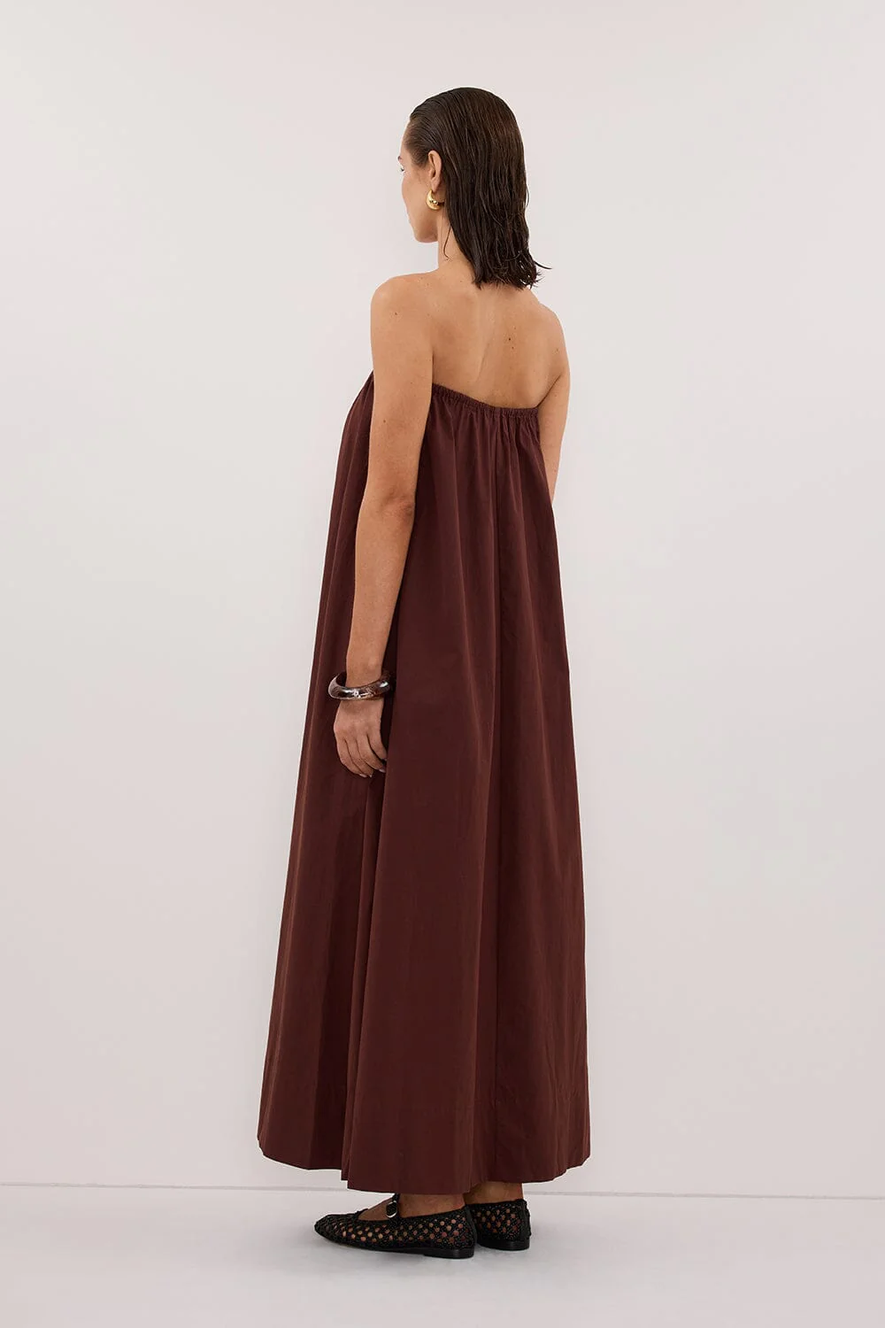 SOMMER CINNAMON STRAPLESS POPLIN MIDI DRESS - Image 4