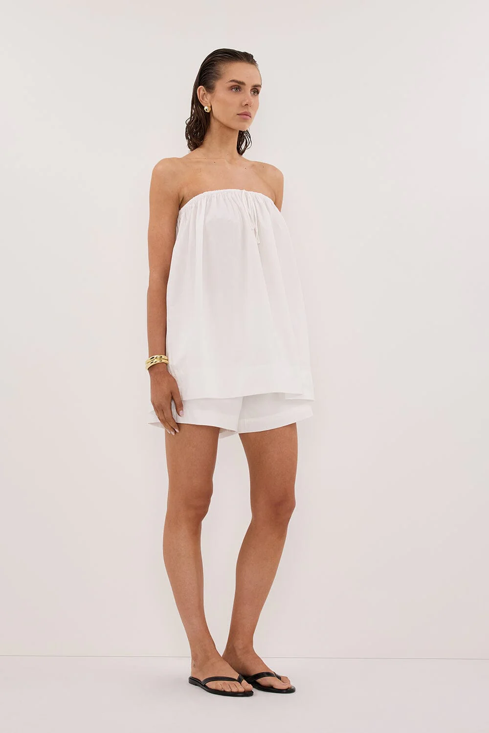 SOMMER WHITE STRAPLESS POPLIN TOP - Image 3