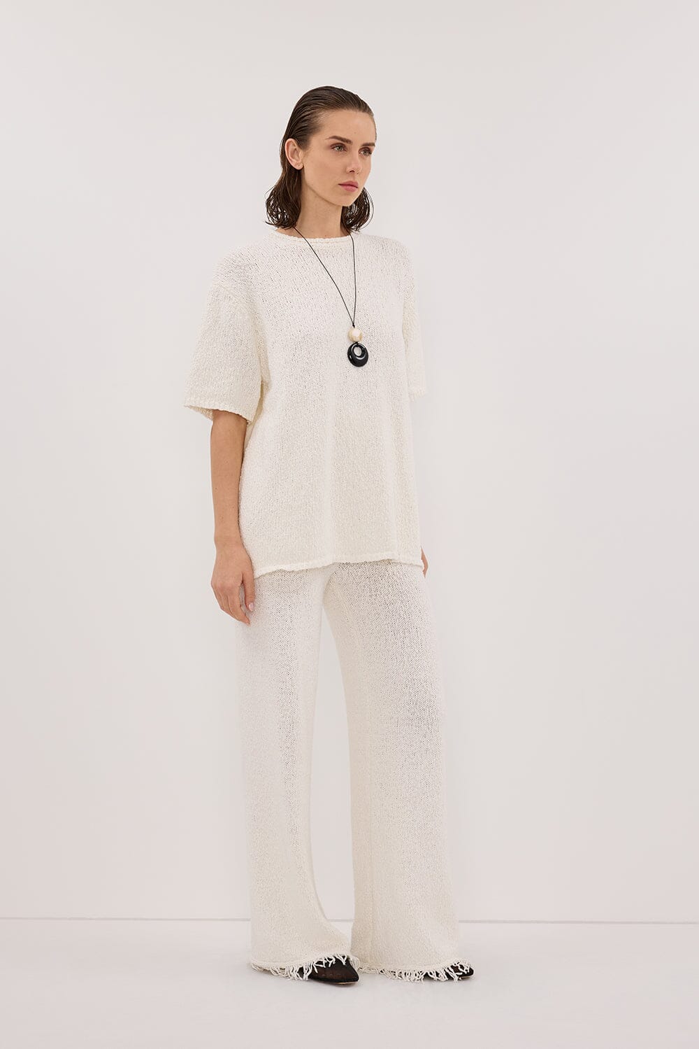 SUE OFF WHITE FRINGE KNIT PANT - Image 3