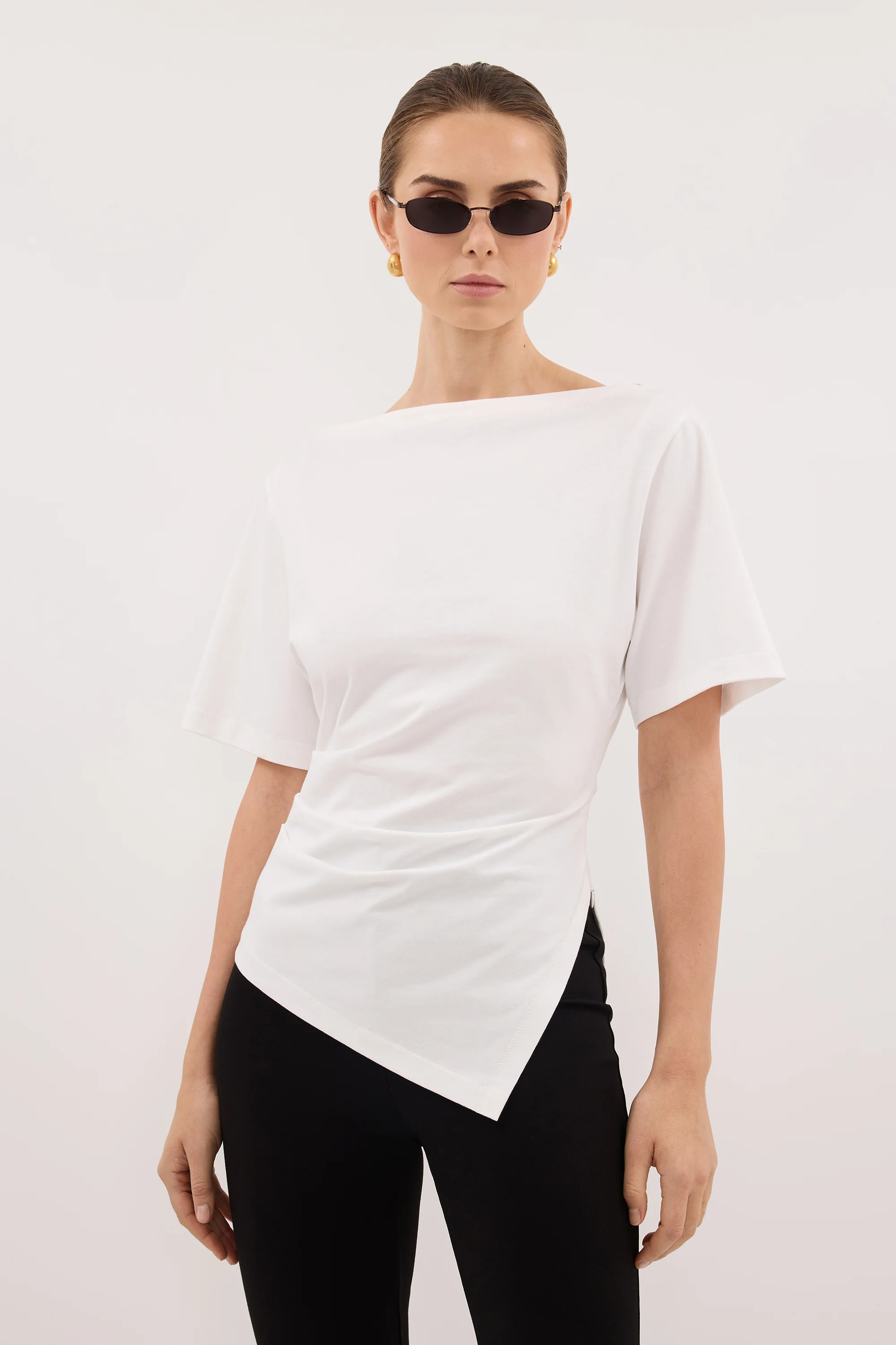 SWANN WHITE ASYM BOAT NECK TEE - Image 2