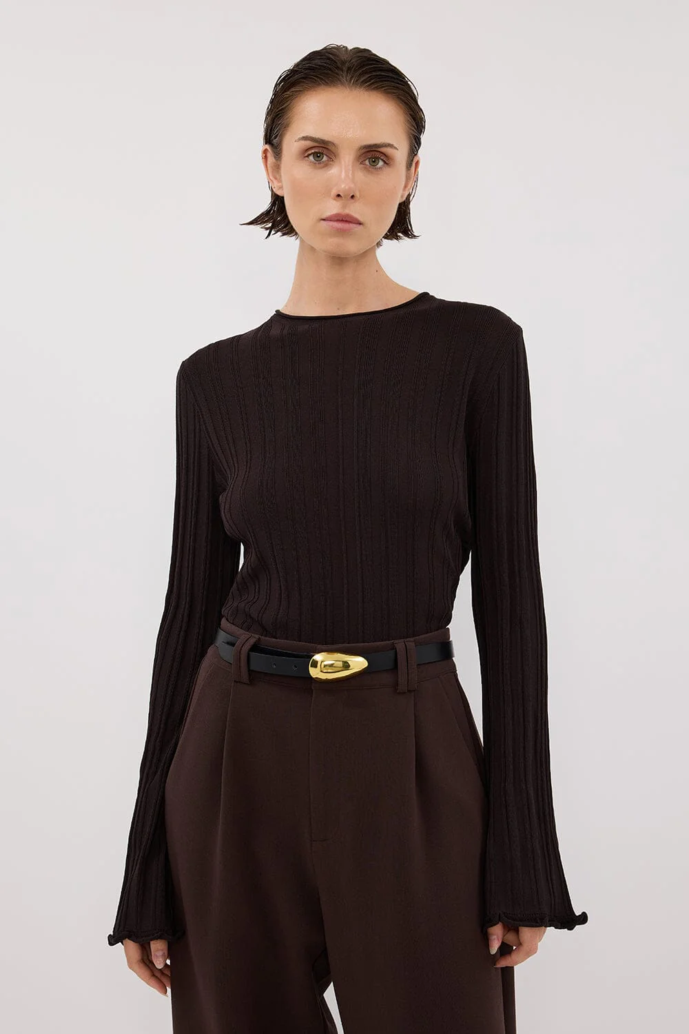 SYLVIA BITTER CHOC CREW KNIT TOP - Image 2