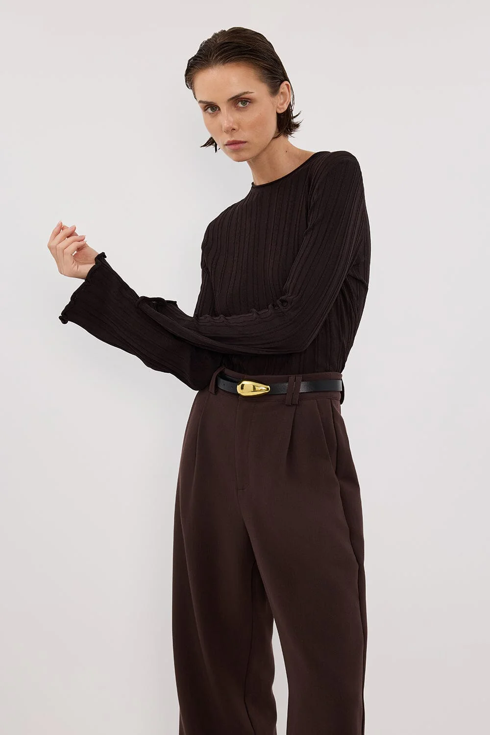 SYLVIA BITTER CHOC CREW KNIT TOP - Image 7