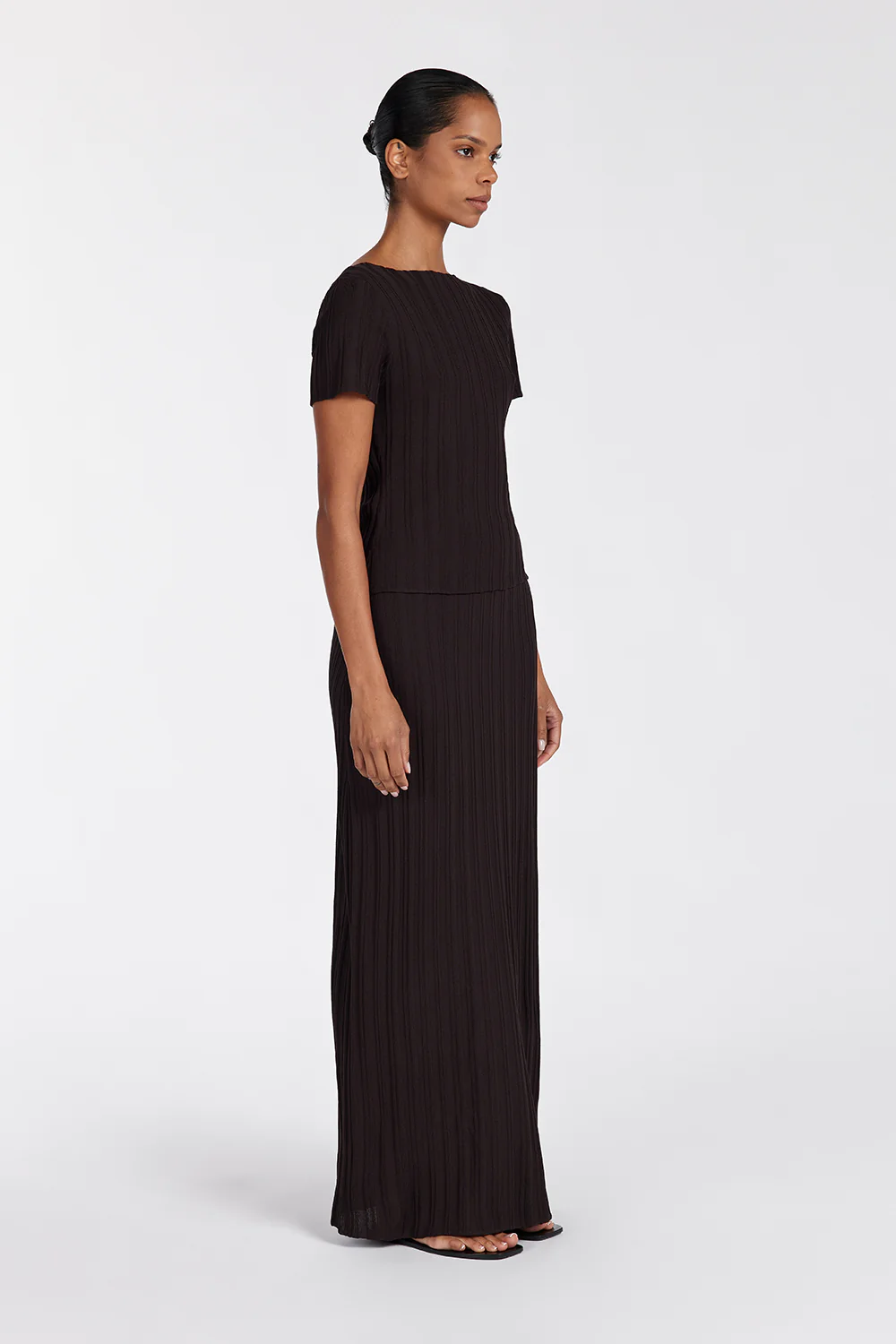 SYLVIA BITTER CHOC KNIT MIDI SKIRT - Image 3