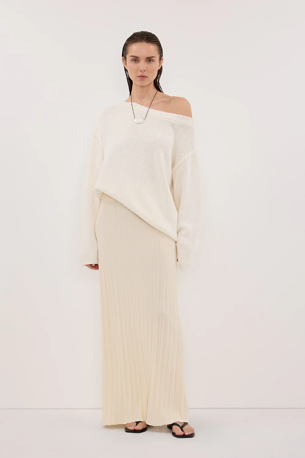 SYLVIA CREAM KNIT MIDI SKIRT