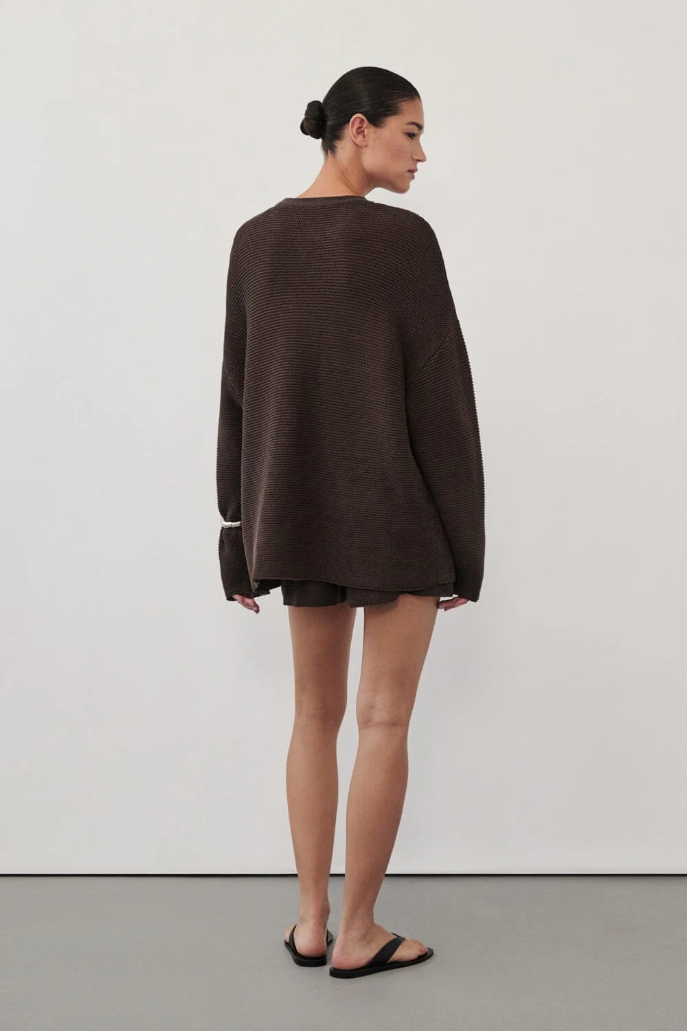 THEA BURNT CHOC COTTON KNIT SHORTS - Image 3