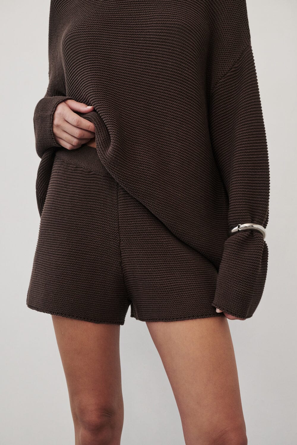 THEA BURNT CHOC COTTON KNIT SHORTS - Image 4