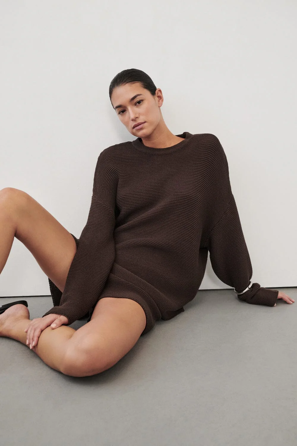 THEA BURNT CHOC COTTON KNIT SHORTS - Image 5