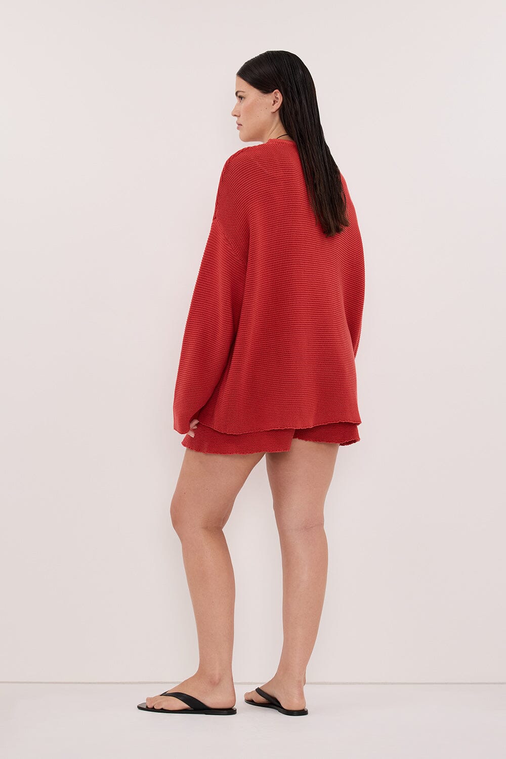 THEA BURNT RED COTTON KNIT SHORTS - Image 7