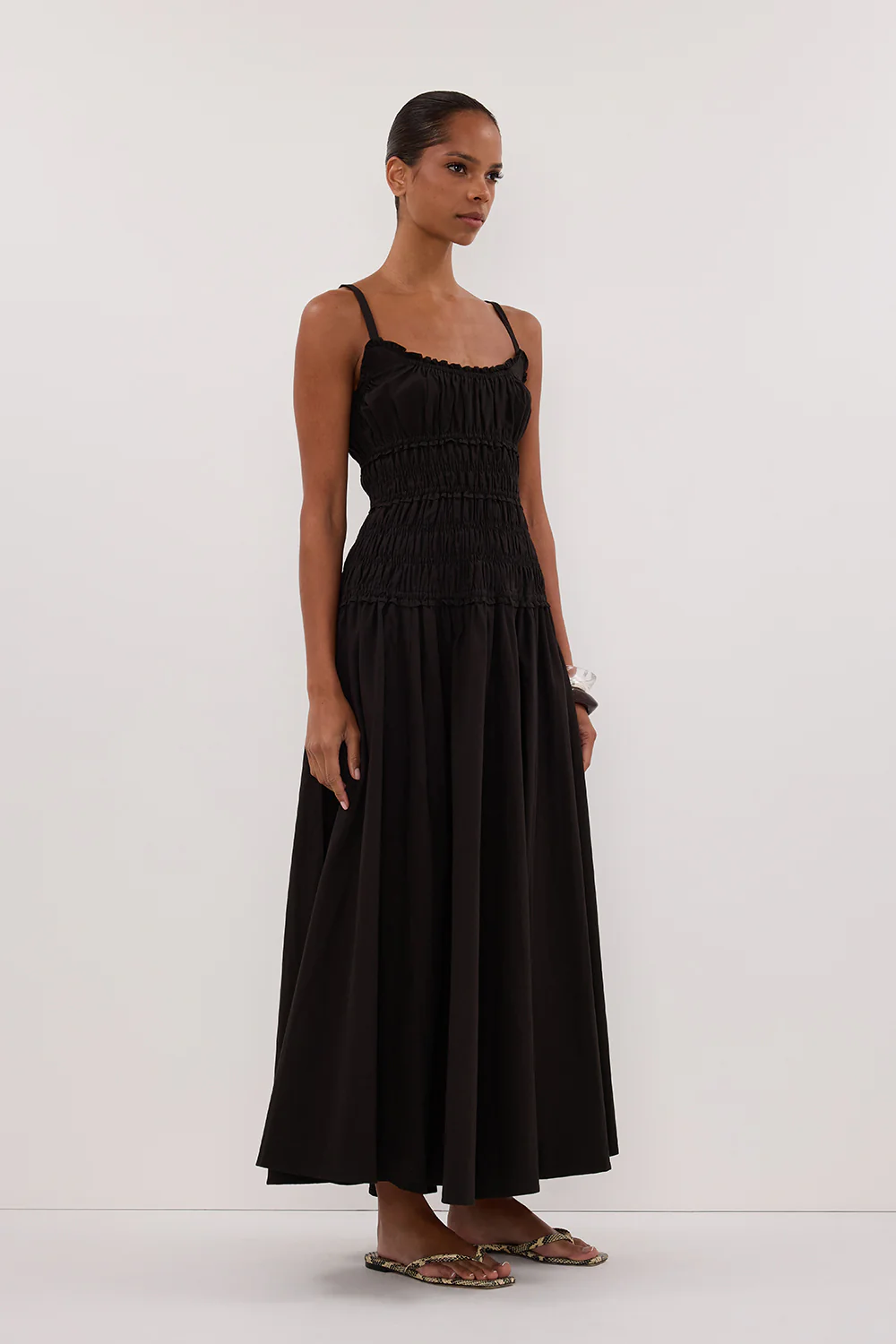 TOBY BLACK COTTON MIDI DRESS - Image 3