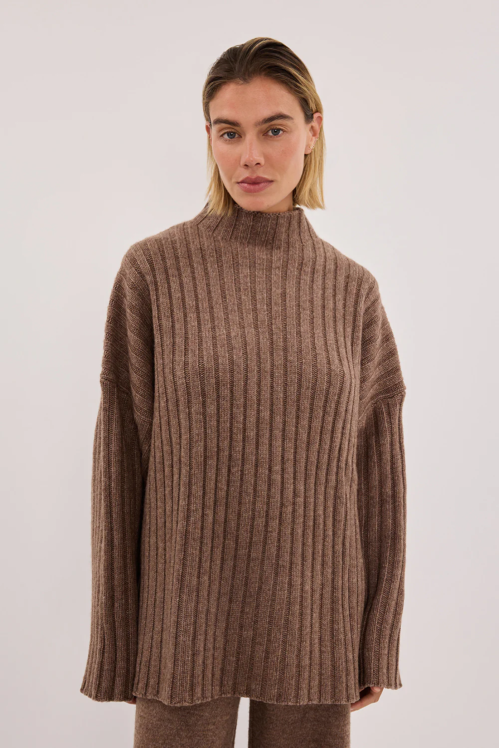 TUCSON MOCHA HIGH NECK KNIT JUMPER - Image 2