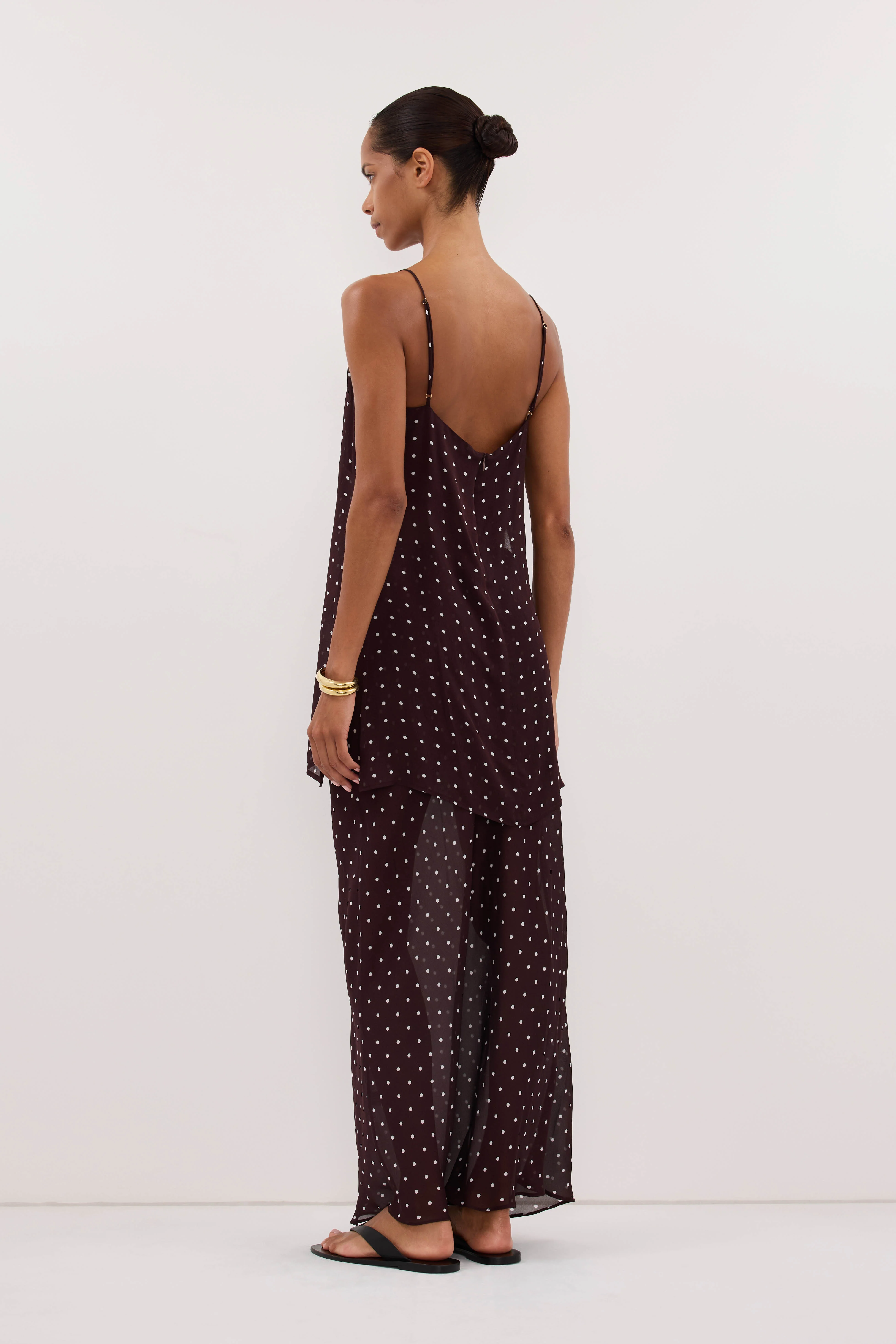 VANESSA BITTER CHOC SHEER SPOT MIDI SKIRT - Image 4