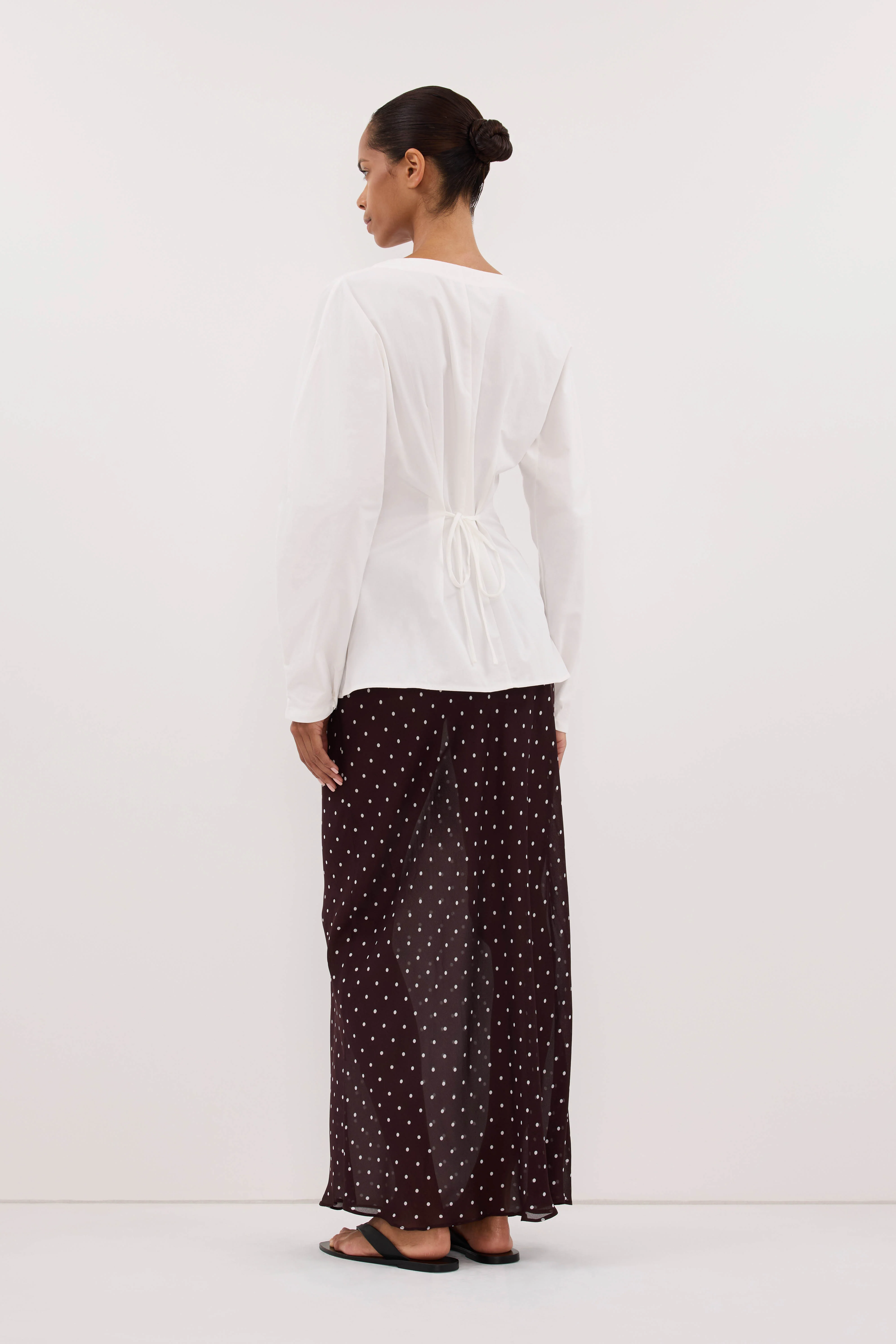 VANESSA BITTER CHOC SHEER SPOT MIDI SKIRT - Image 7