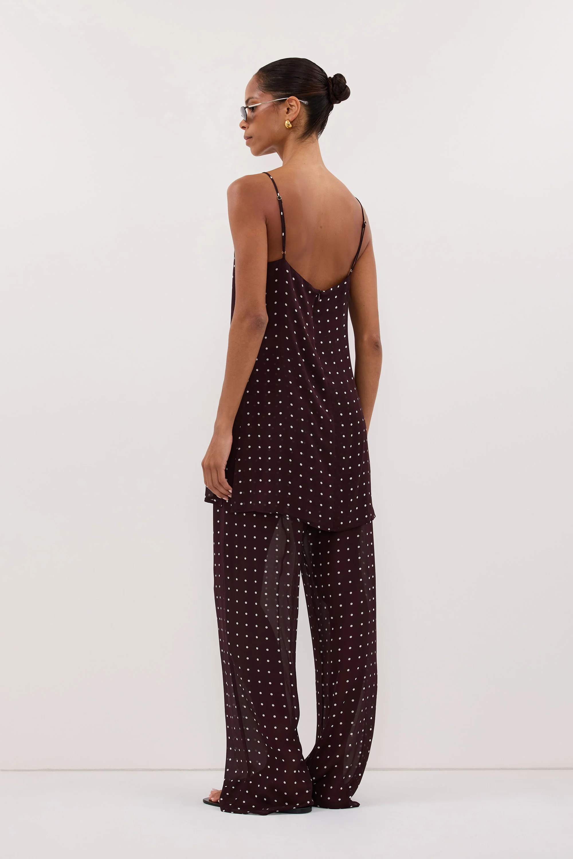 VANESSA BITTER CHOC SLEEVELESS SPOT CAMI TOP - Image 4