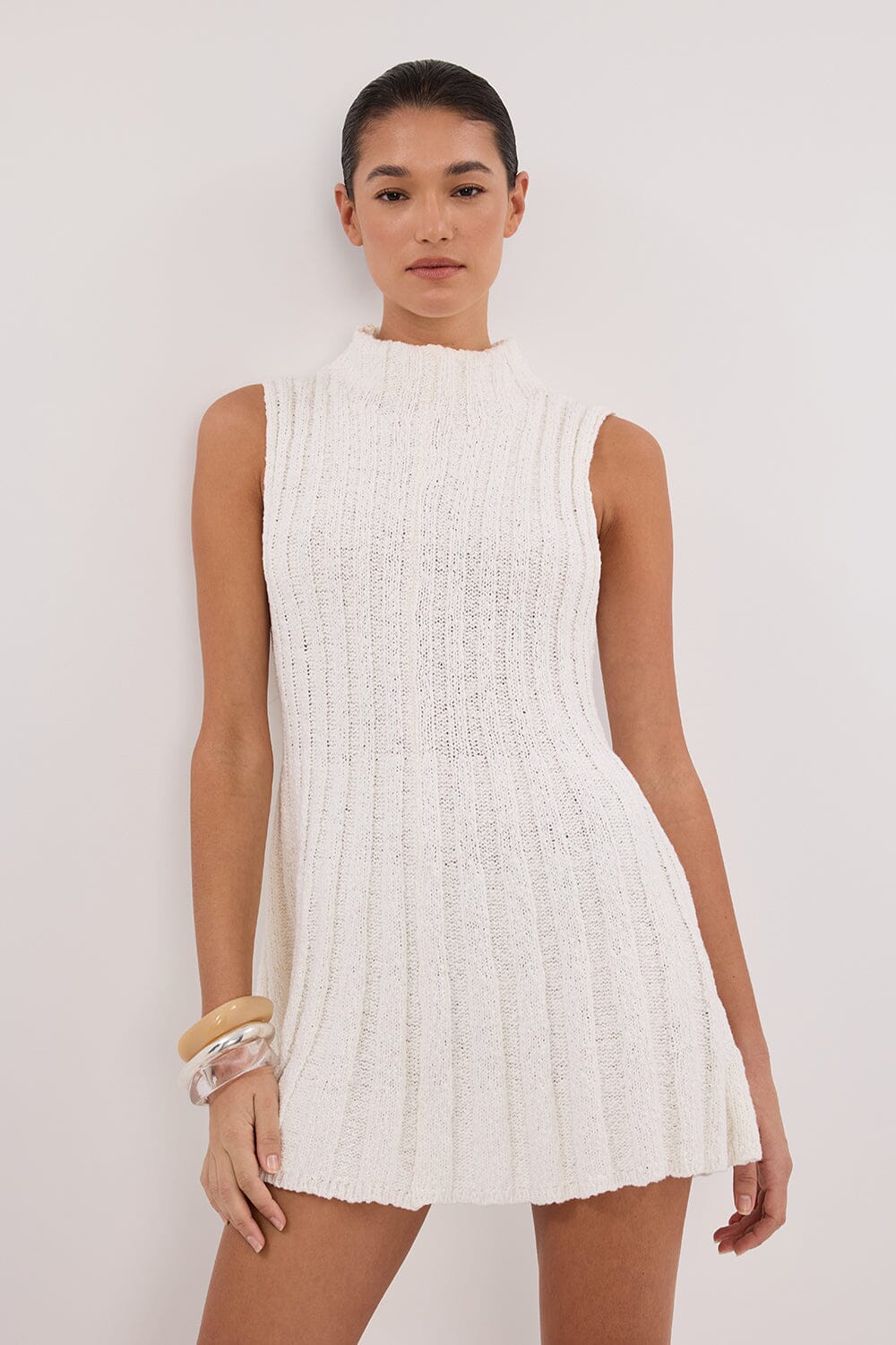 VERO OFF WHITE KNIT MINI DRESS - Image 2