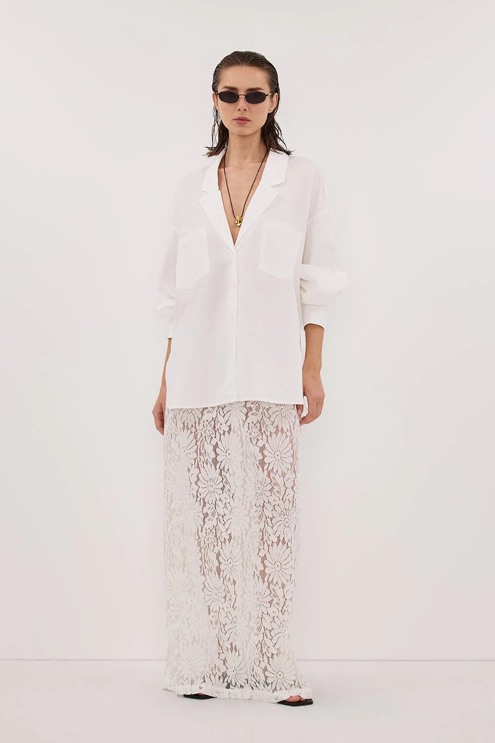 WILMA WHITE LACE MIDI SKIRT - Image 2