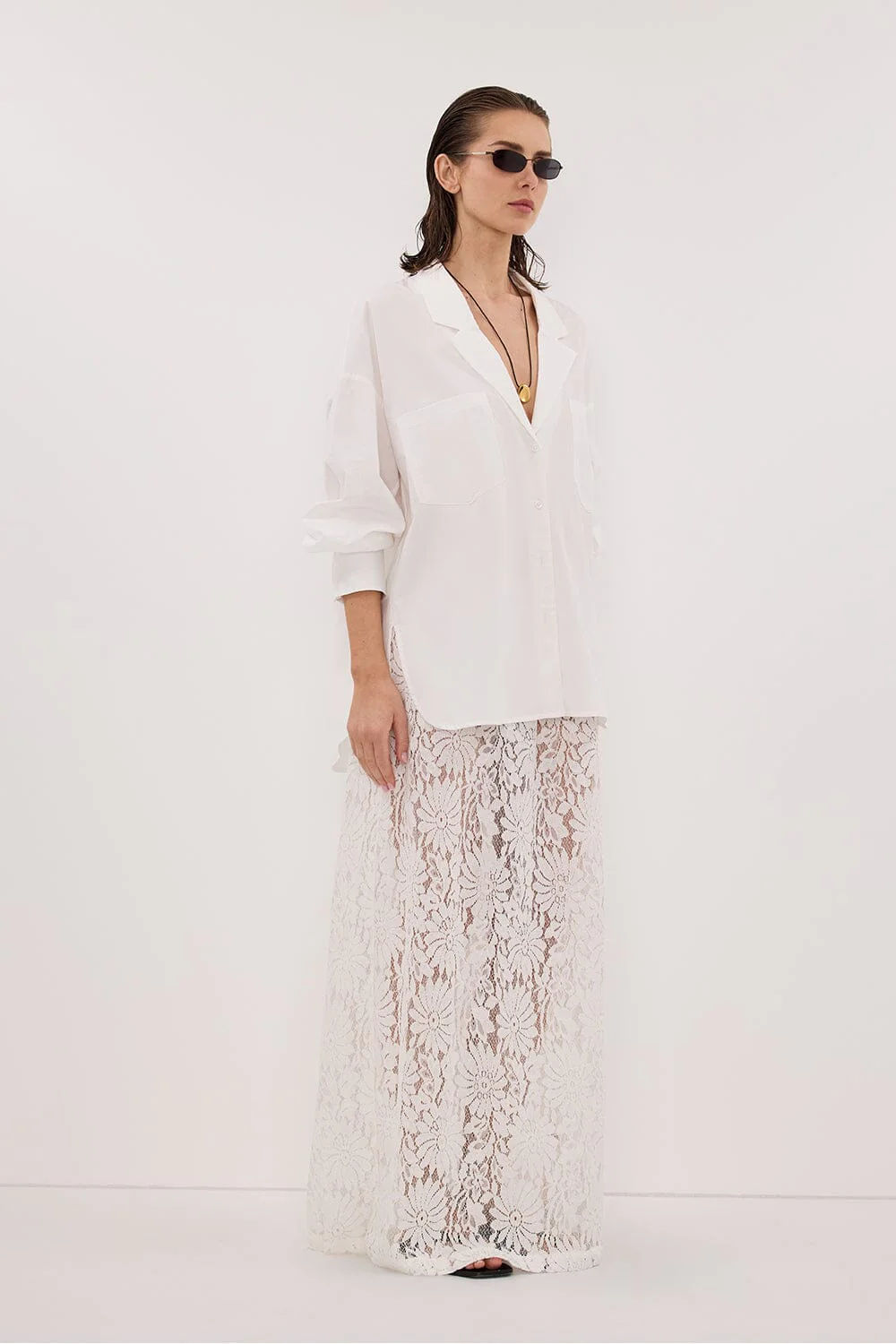 WILMA WHITE LACE MIDI SKIRT - Image 4