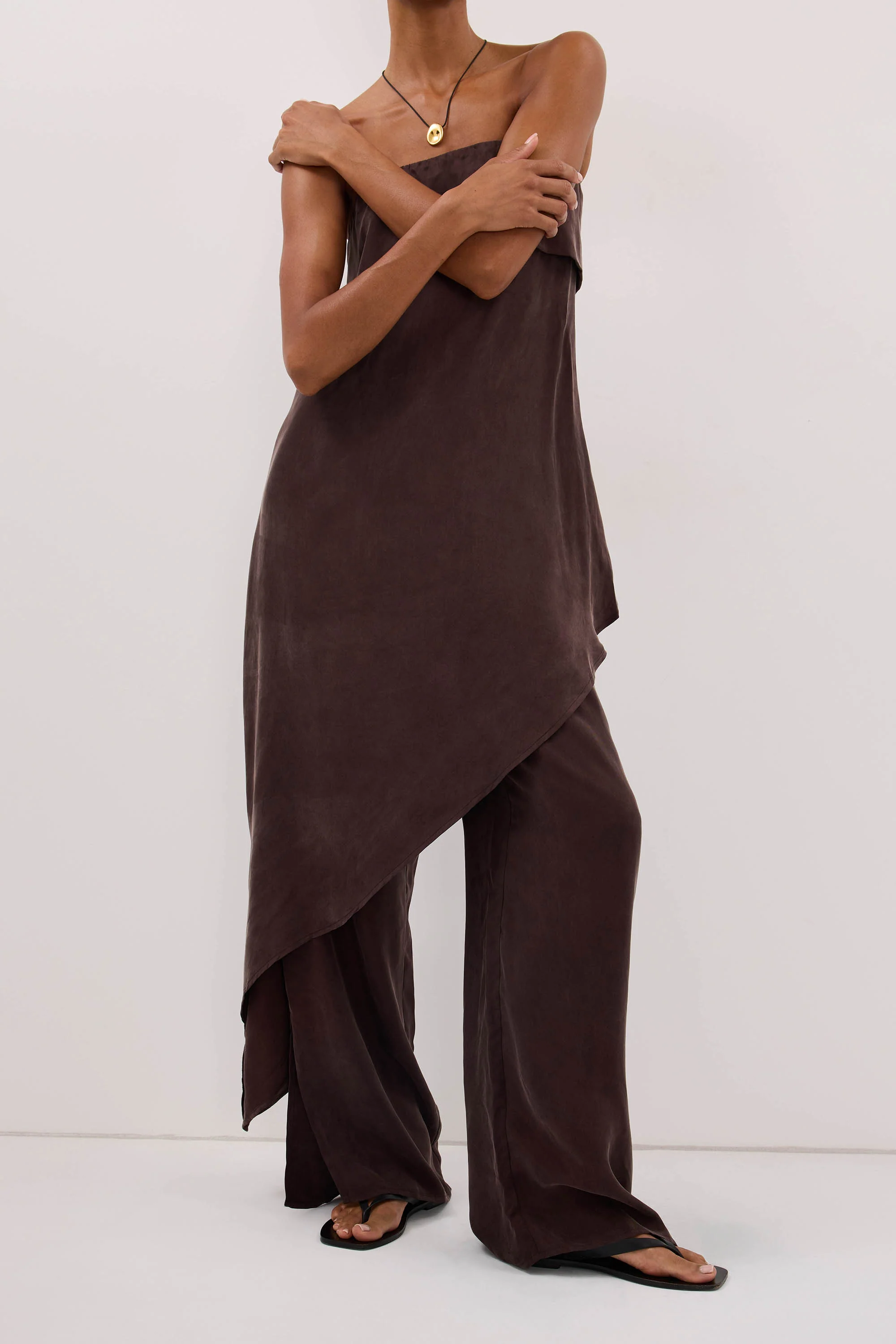 XENA PLUM CHOC CUPRO SIDE SPLIT PANT - Image 2